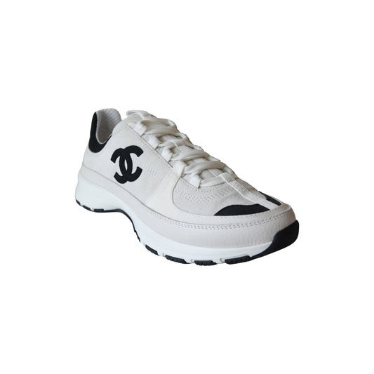 Chanel Calfskin Suede Calfskin Sneakers White Black