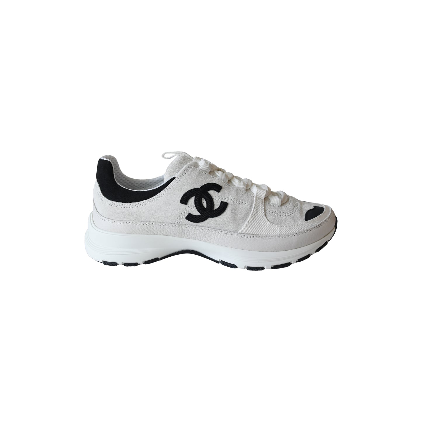 Chanel Calfskin Suede Calfskin Sneakers White Black