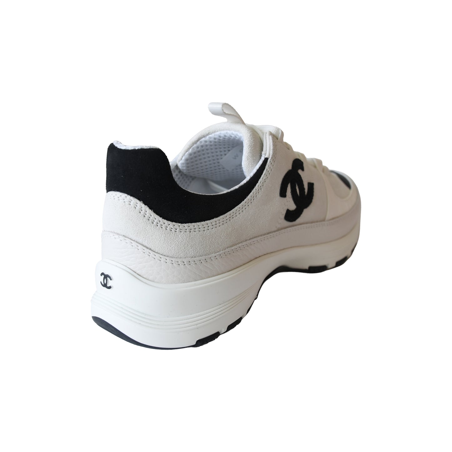 Chanel Calfskin Suede Calfskin Sneakers White Black