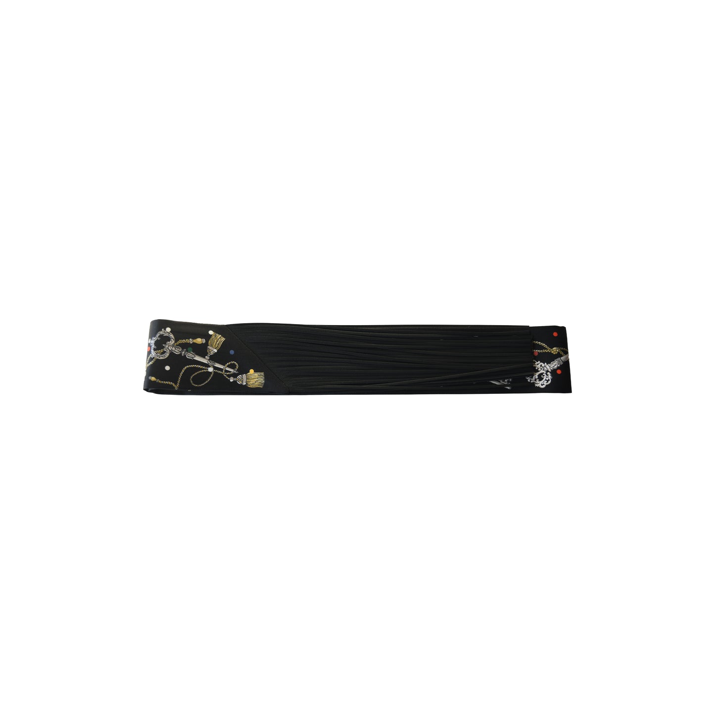 Hermes Les Cles a Pois Leather Fringes Twilly Noir