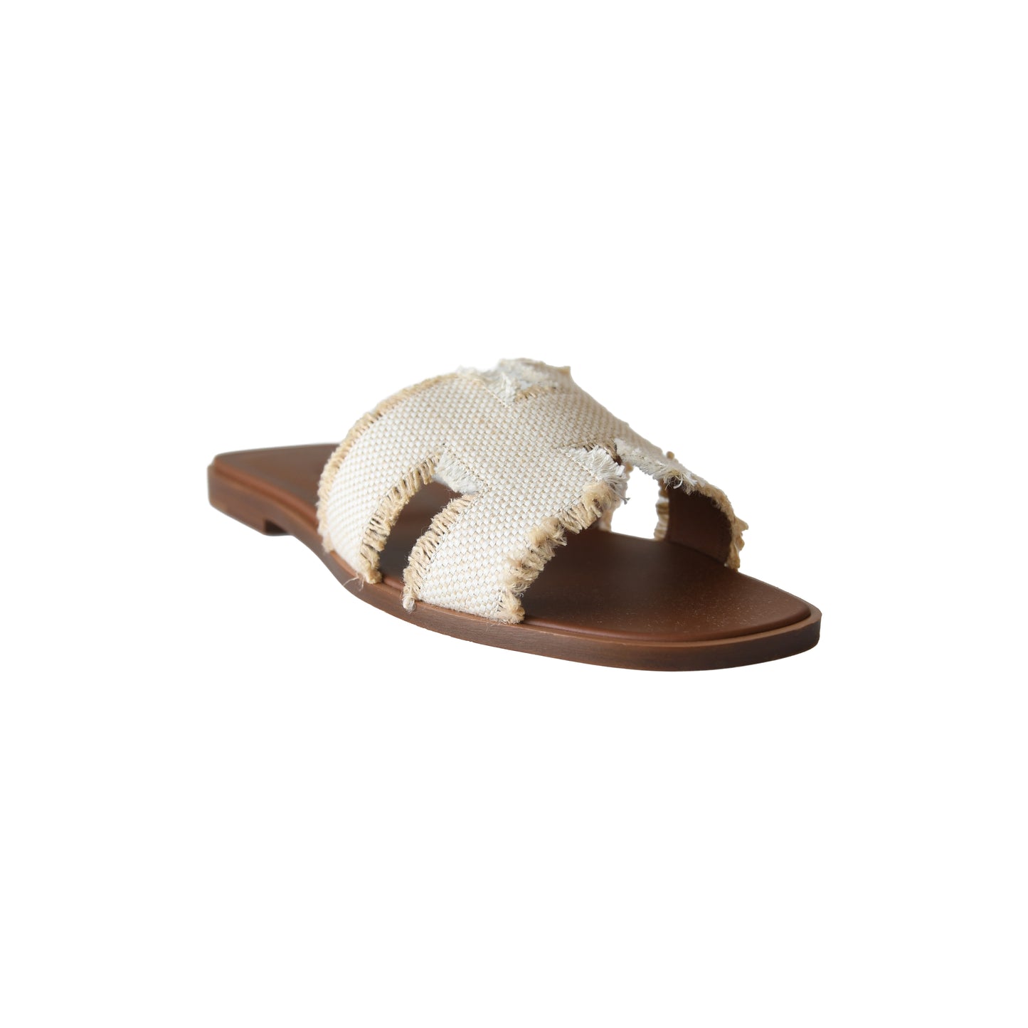 Hermes Oran Fringed Linen Canvas Sandal Beige