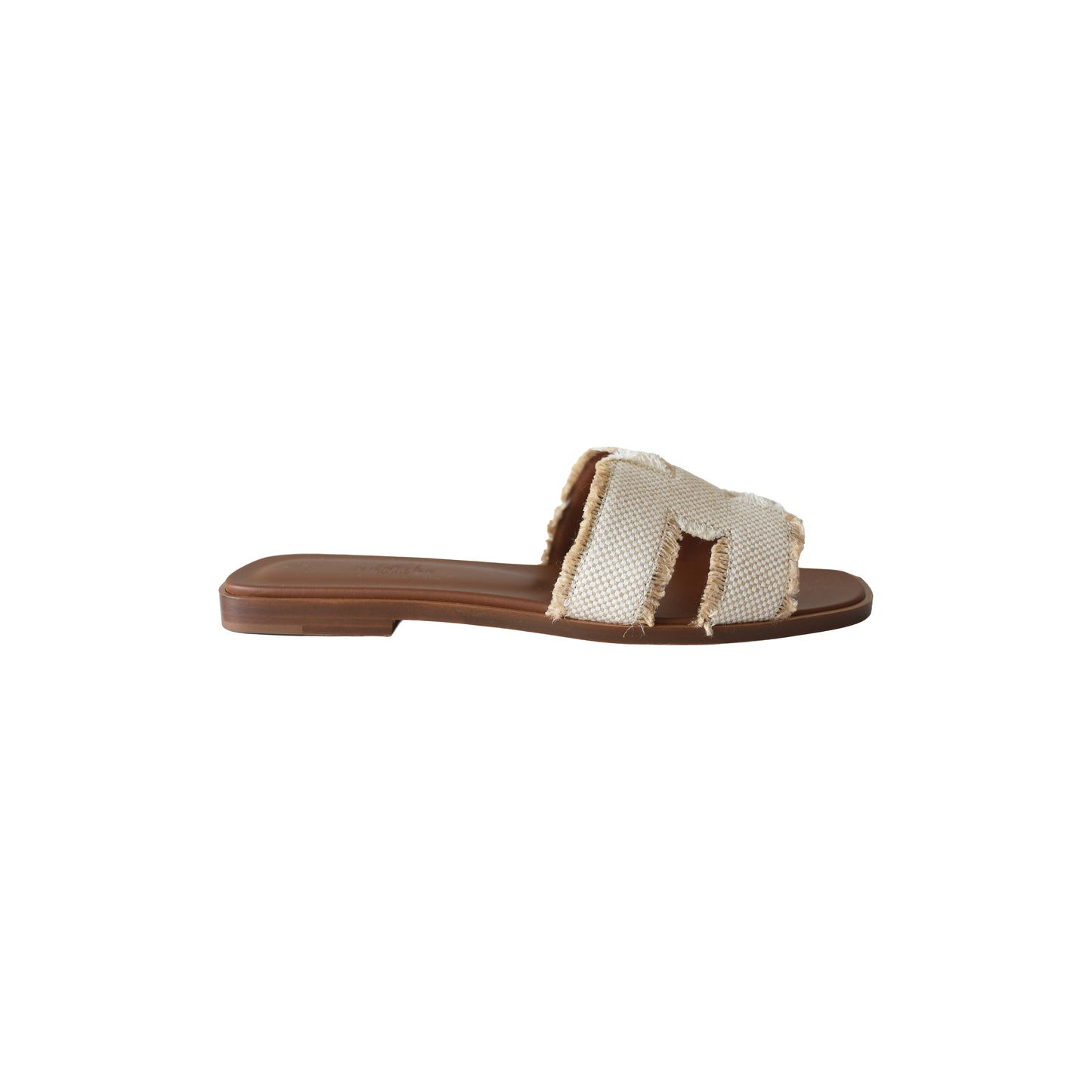 Hermes Oran Fringed Linen Canvas Sandal Beige