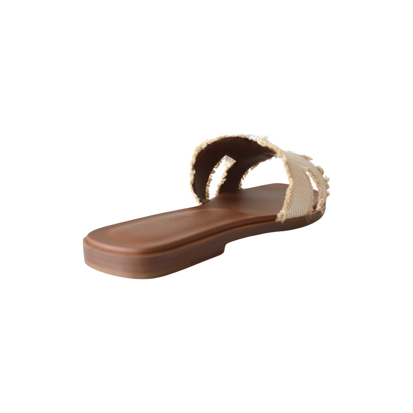 Hermes Oran Fringed Linen Canvas Sandal Beige