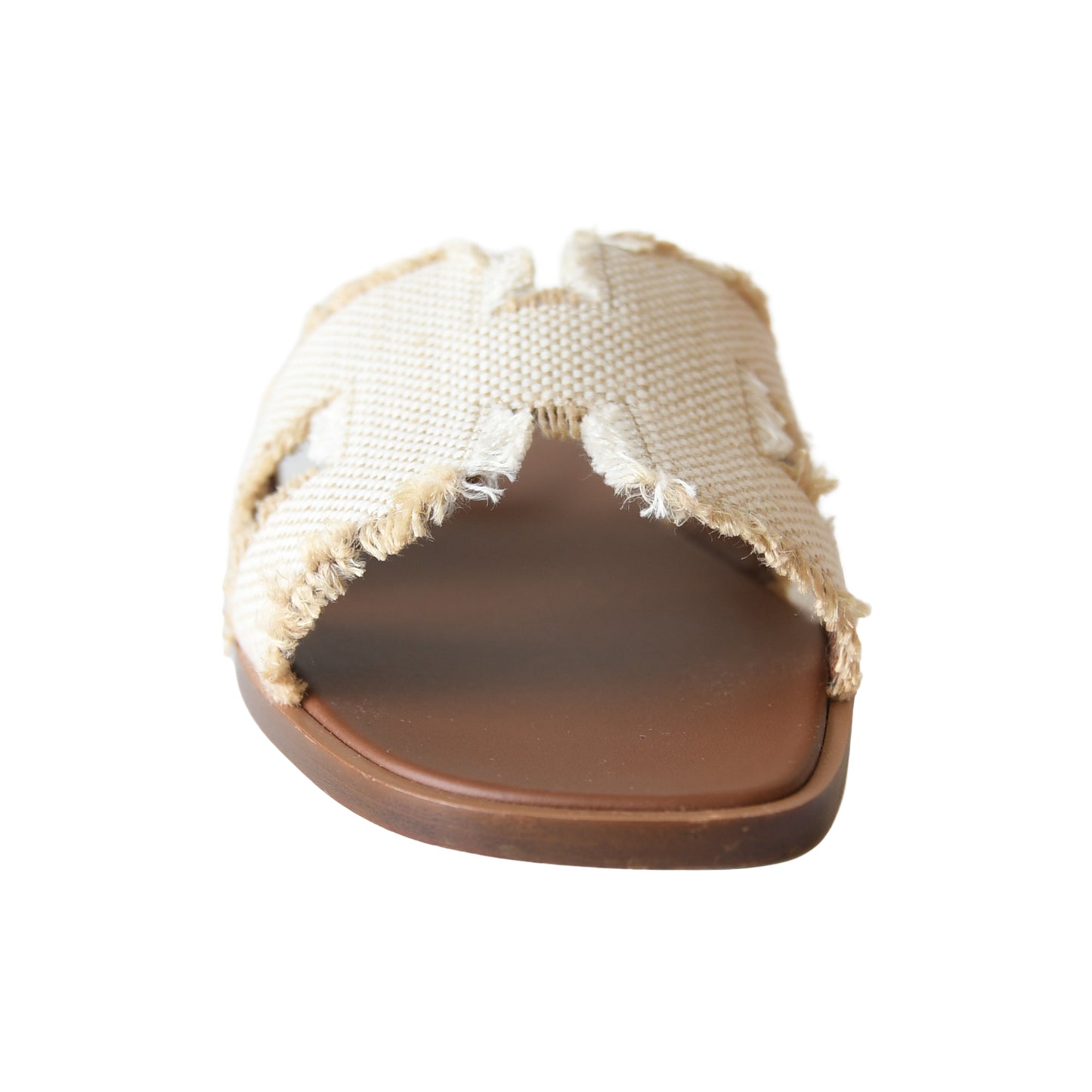 Hermes Oran Fringed Linen Canvas Sandal Beige