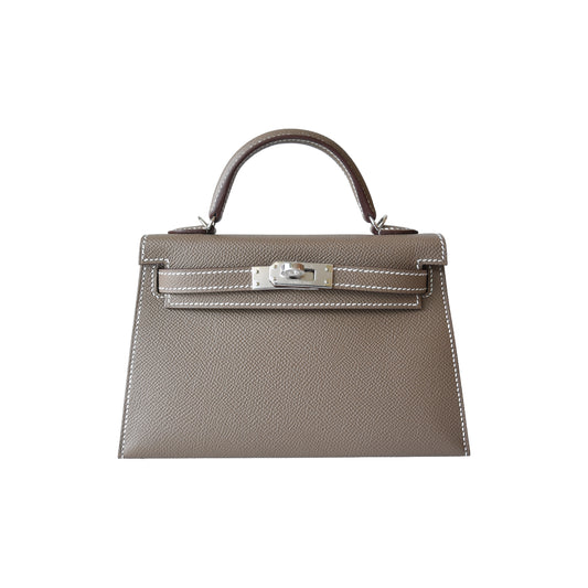 Hermes Mini Kelly II Bag Palladium Hardware Etoupe