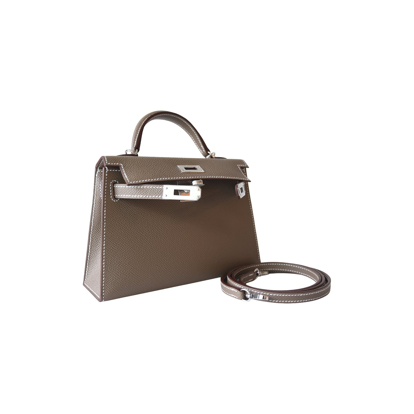 Hermes Mini Kelly II Bag Palladium Hardware Etoupe