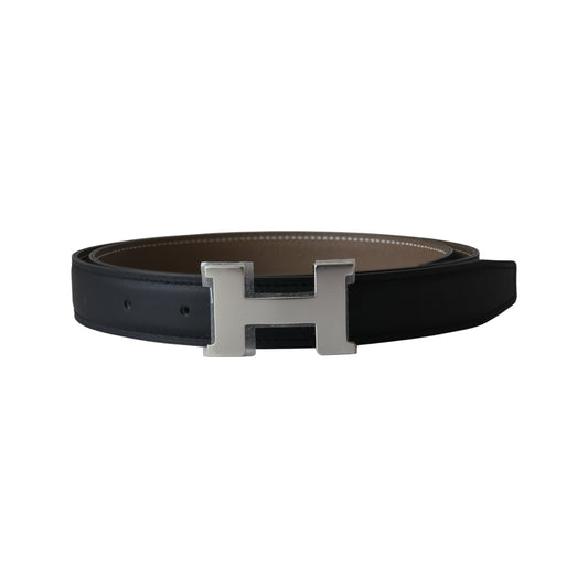 Hermes 24mm H Buckle Constance Reversible Belt Palladium Hardware Noir Etoupe