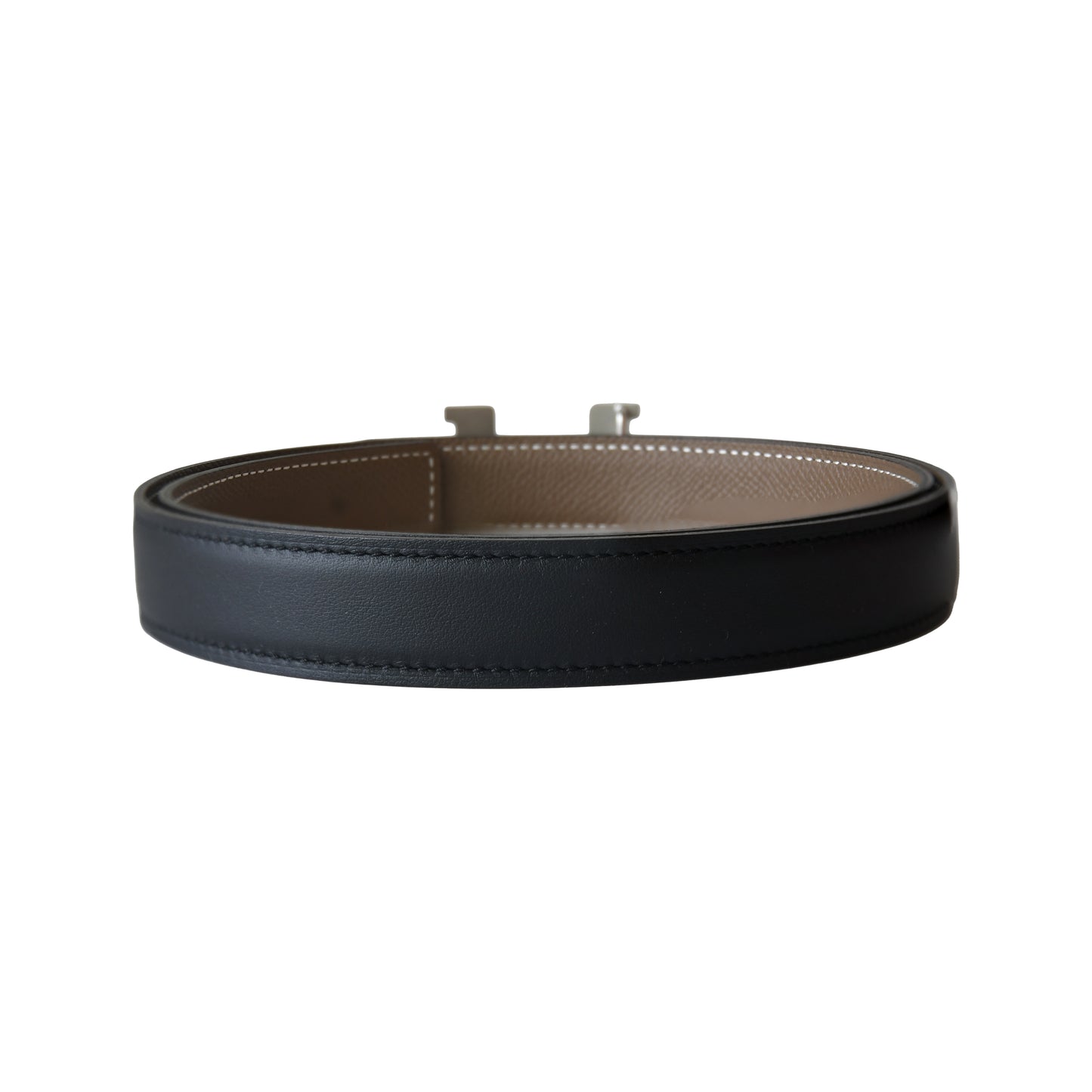 Hermes 24mm H Buckle Constance Reversible Belt Palladium Hardware Noir Etoupe