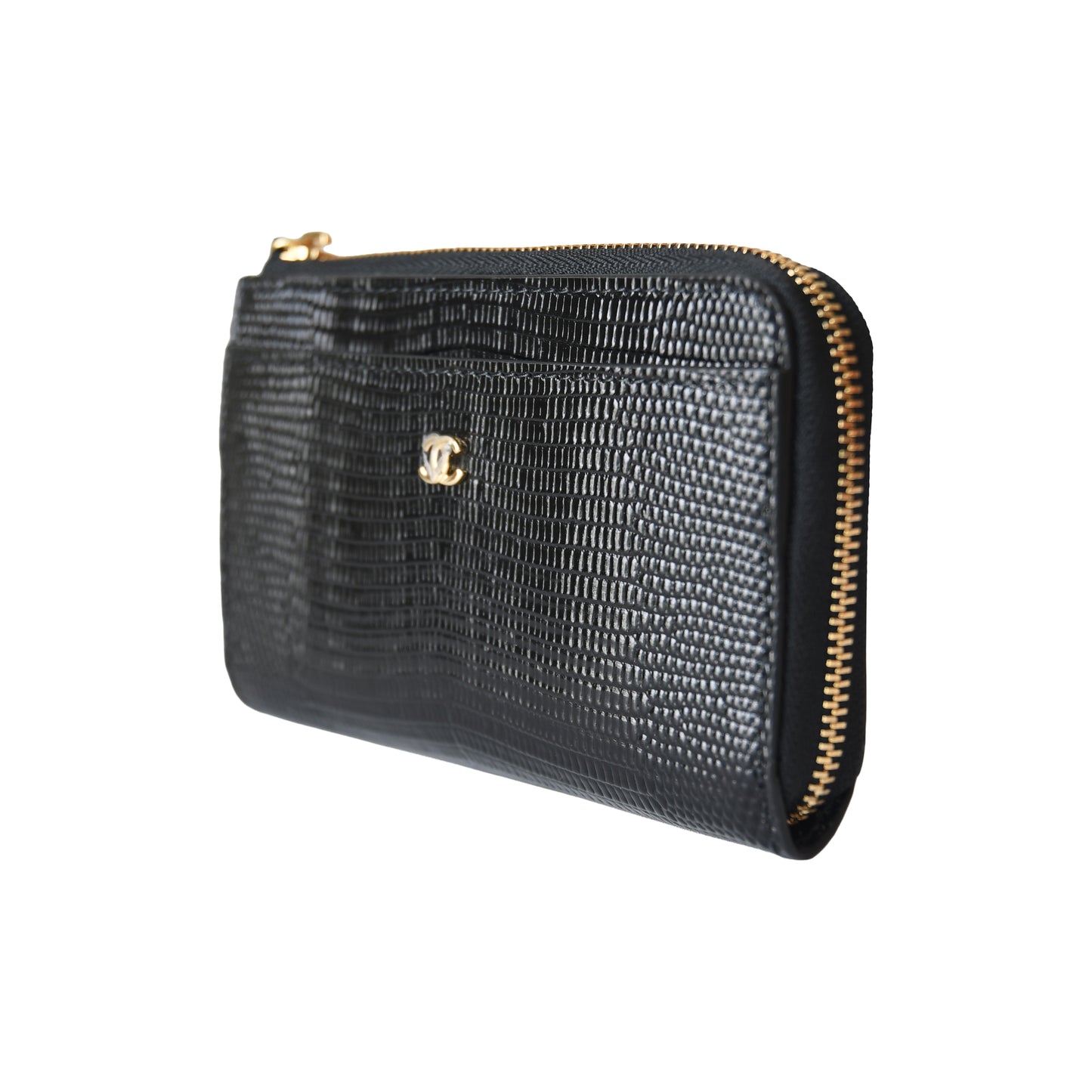 Chanel Lizard Classic Zipped Coin Purse Black