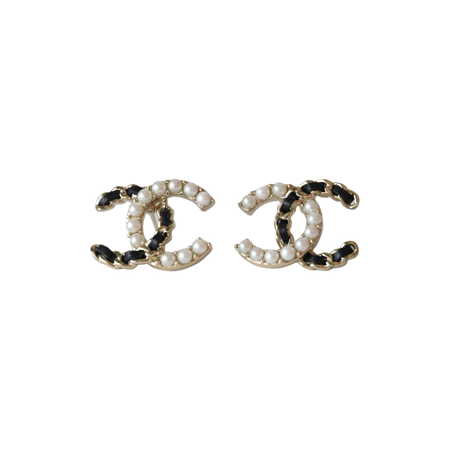 Chanel 22B Pearl Lambskin Chain CC Stud Earrings