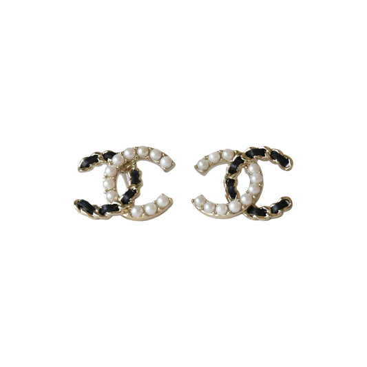 Chanel 22B Pearl Lambskin Chain CC Stud Earrings