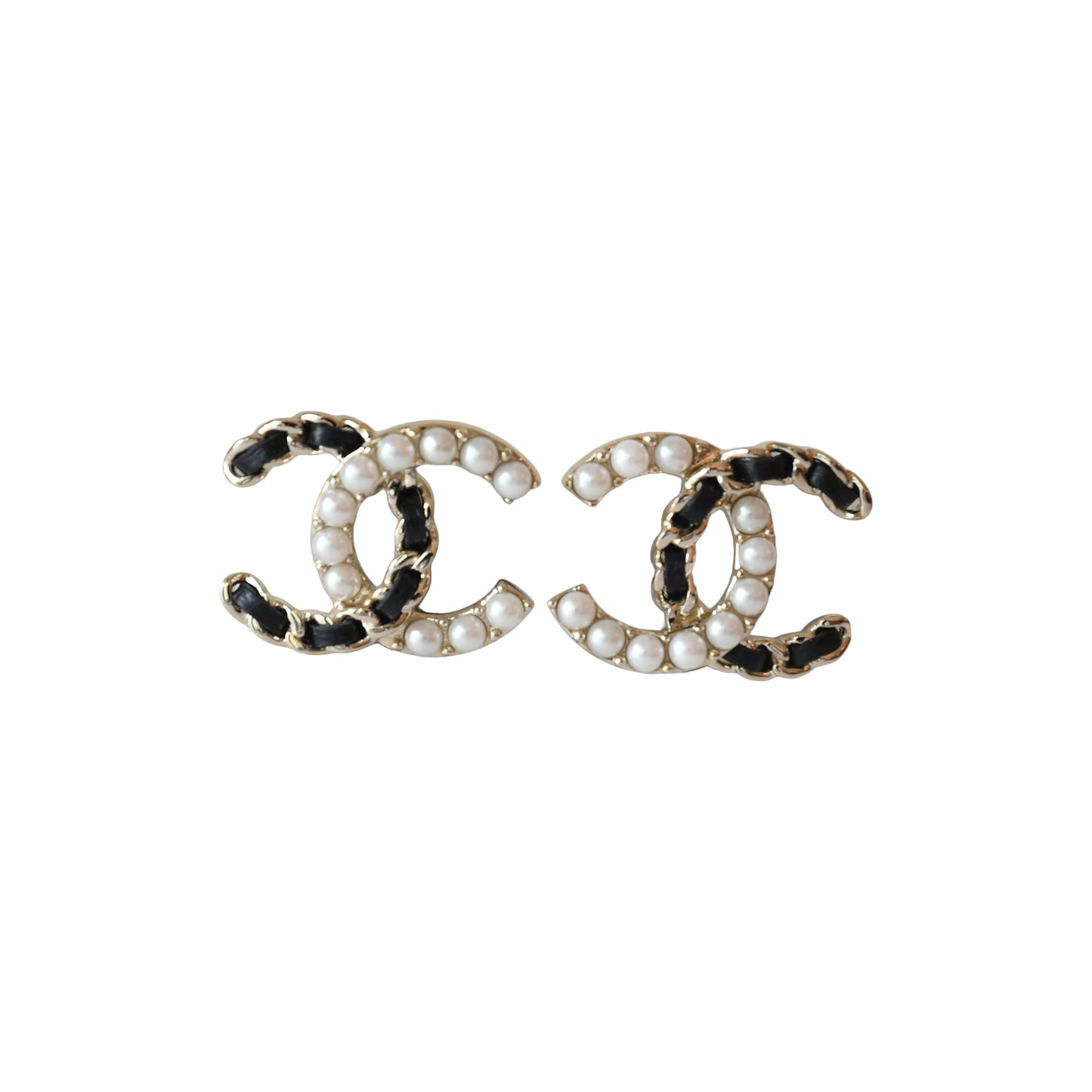Chanel 22B Pearl Lambskin Chain CC Stud Earrings