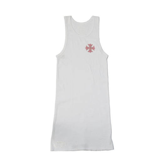 Chrome Hearts Ribbed Pink Leather Cross Patch Tank Top White