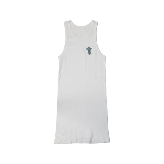 Chrome Hearts Ribbed Blue Glitter Leather Cross Patch Tank Top White