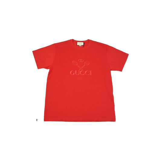 Gucci Tennis Embroidered Cotton T-Shirt Red