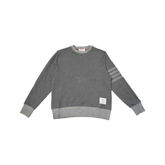 Thom Browne Waffle Knit 4-Bar Crewneck Sweater Grey