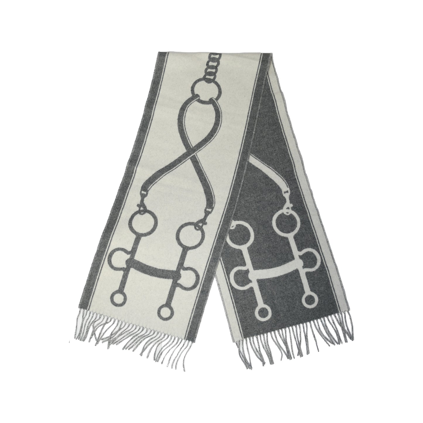 Hermes Casaque Mors Scarf Ivoire Gris Flanelle
