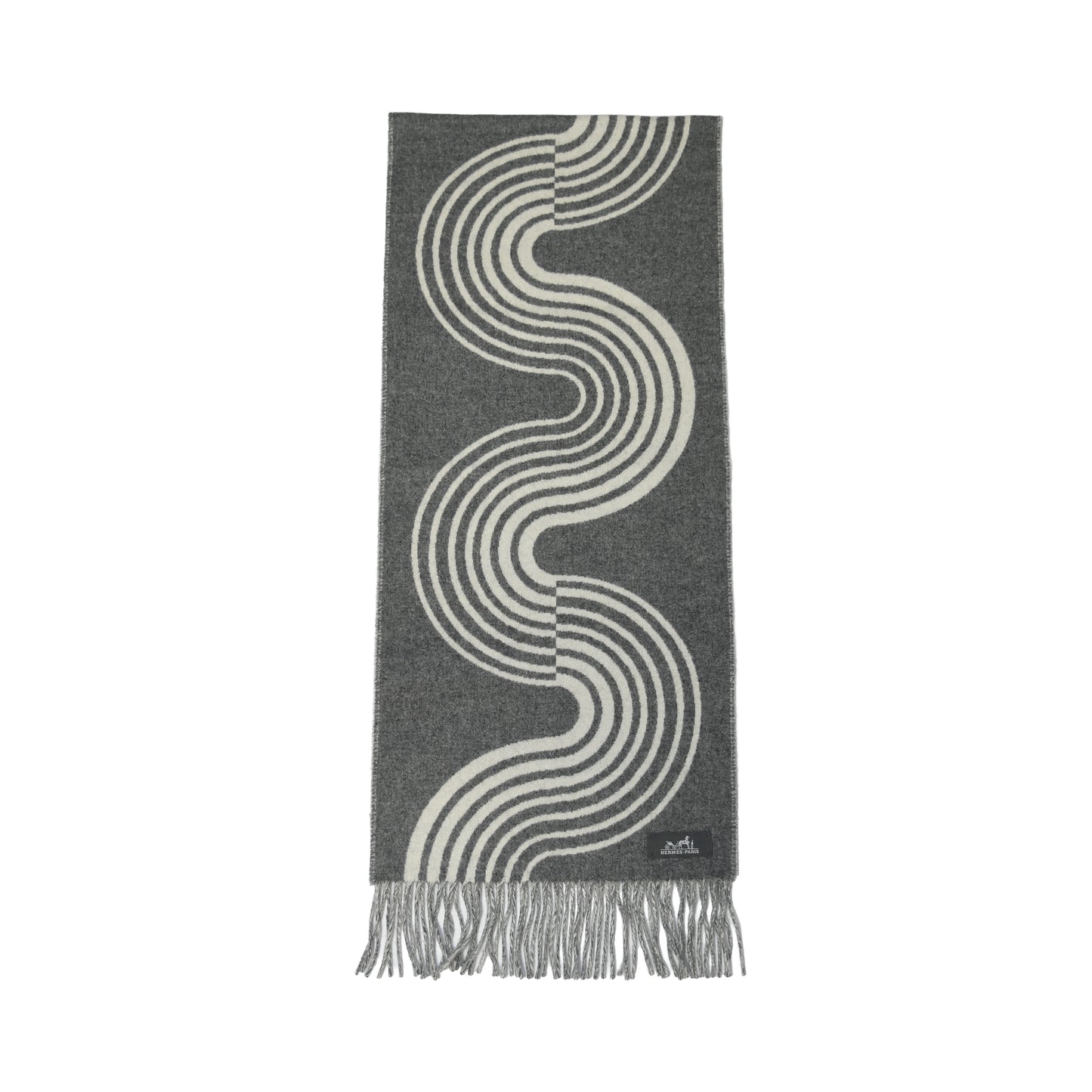 Hermes Casaque Vague Scarf Muffler Gris Flanelle Ivoire