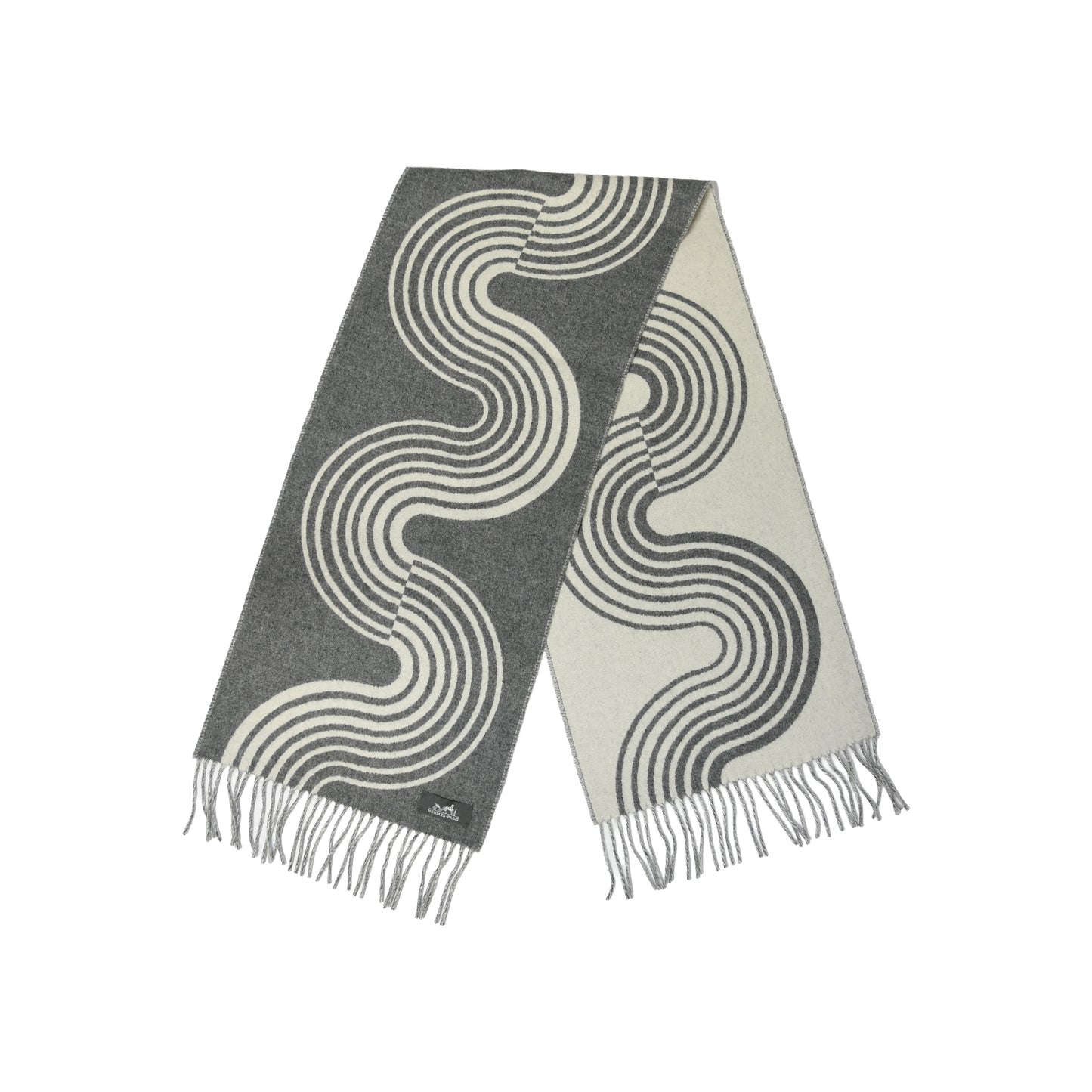 Hermes Casaque Vague Scarf Muffler Gris Flanelle Ivoire