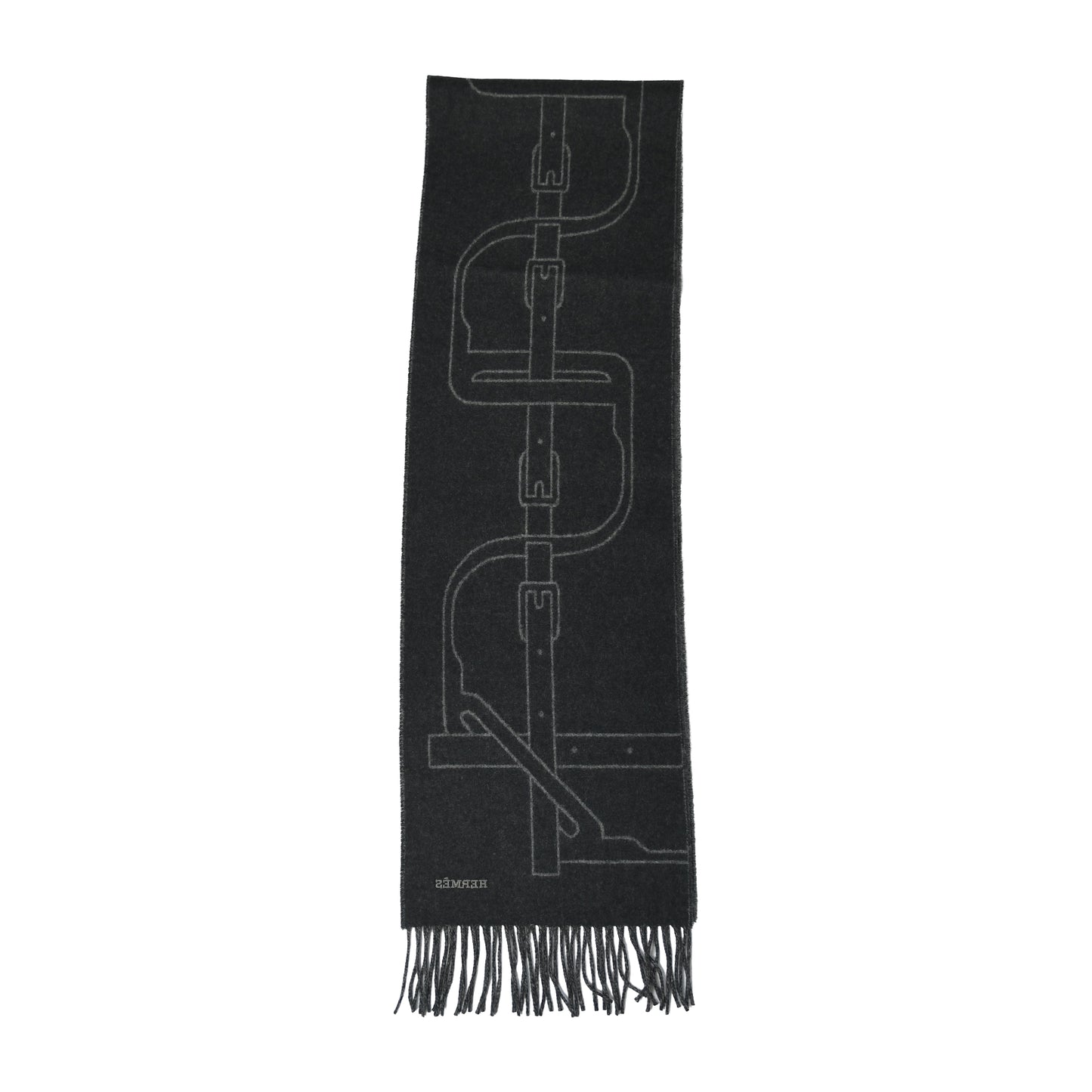 Hermes Petite Casaque Coaching Scarf Muffler Anthracite Gris Chine