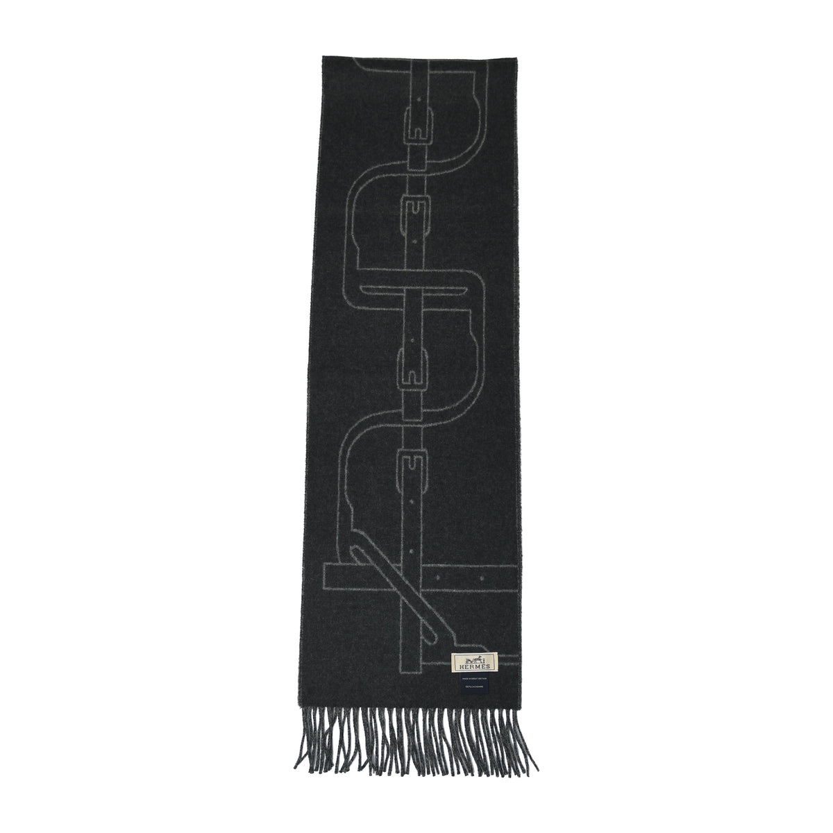Hermes Petite Casaque Coaching Scarf Muffler Anthracite Gris Chine