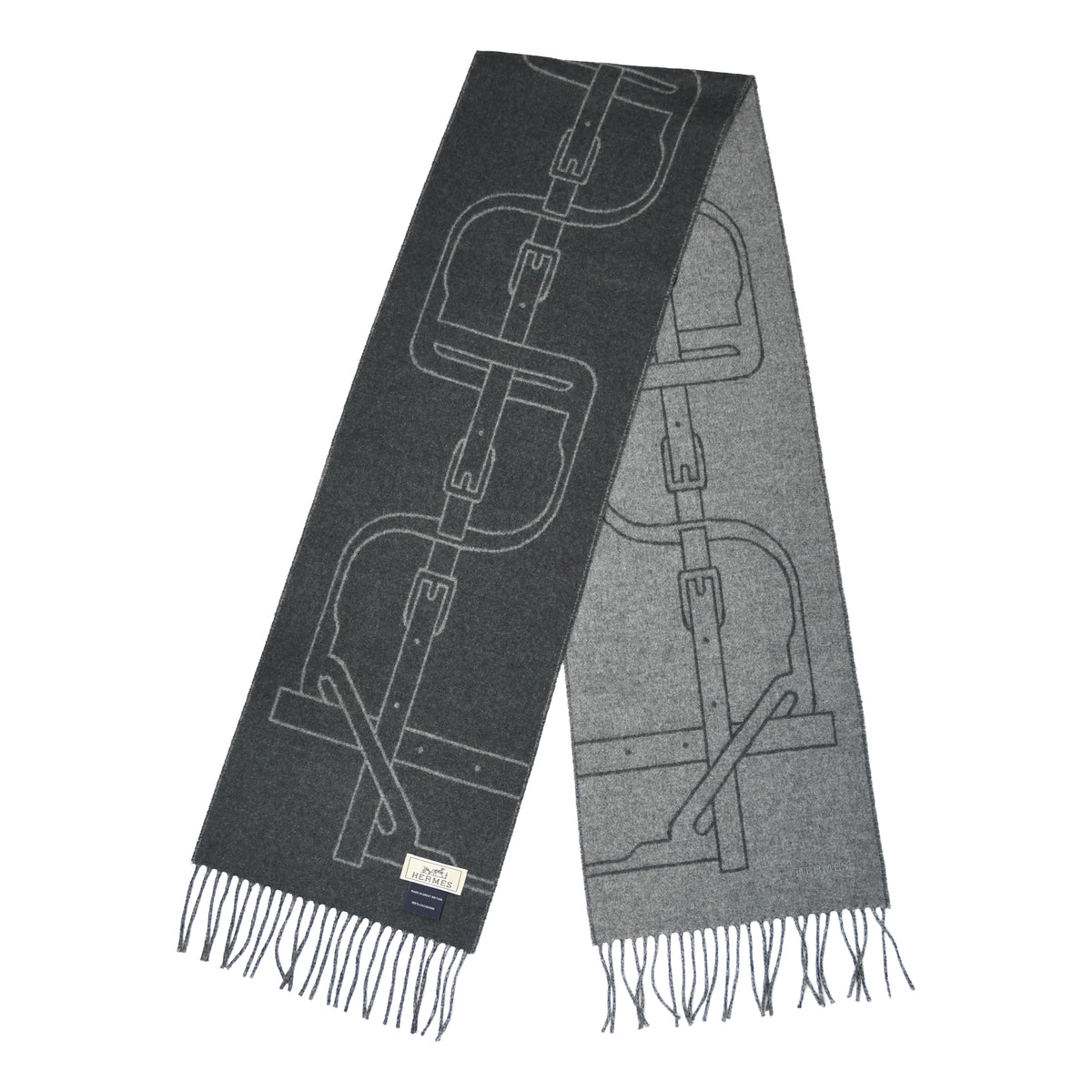 Hermes Petite Casaque Coaching Scarf Muffler Anthracite Gris Chine