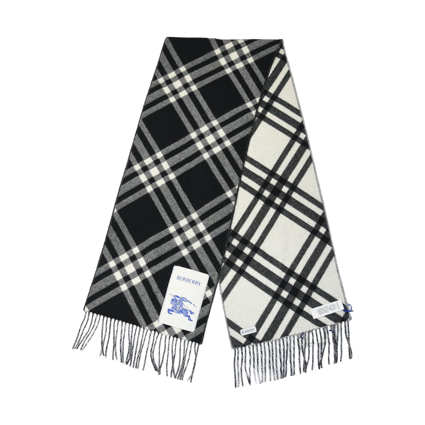 Burberry Check Cashmere Scarf Black Calico Beige