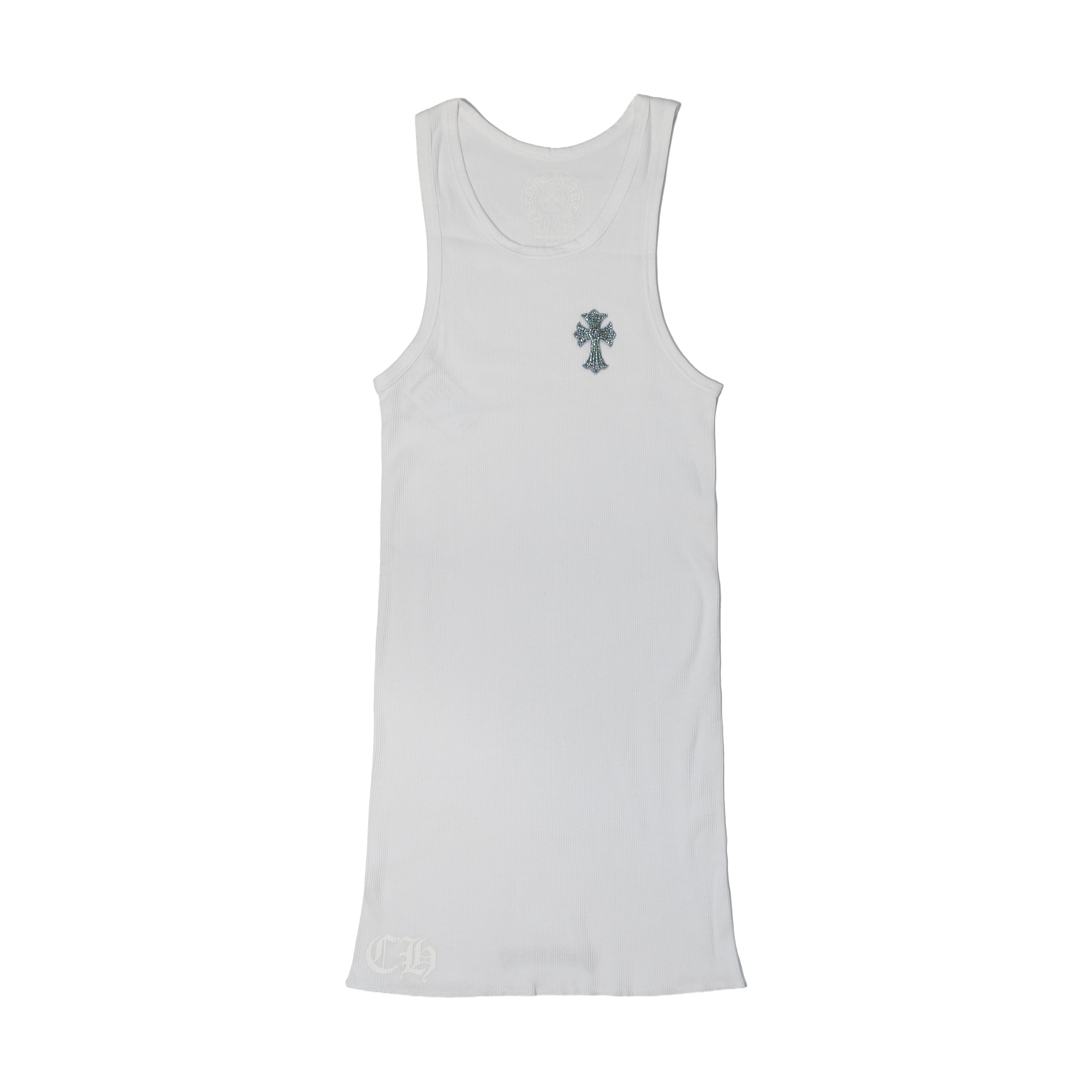 Chrome Hearts Blue Cross Leather Rib Tank Top White – NOBLEMARS