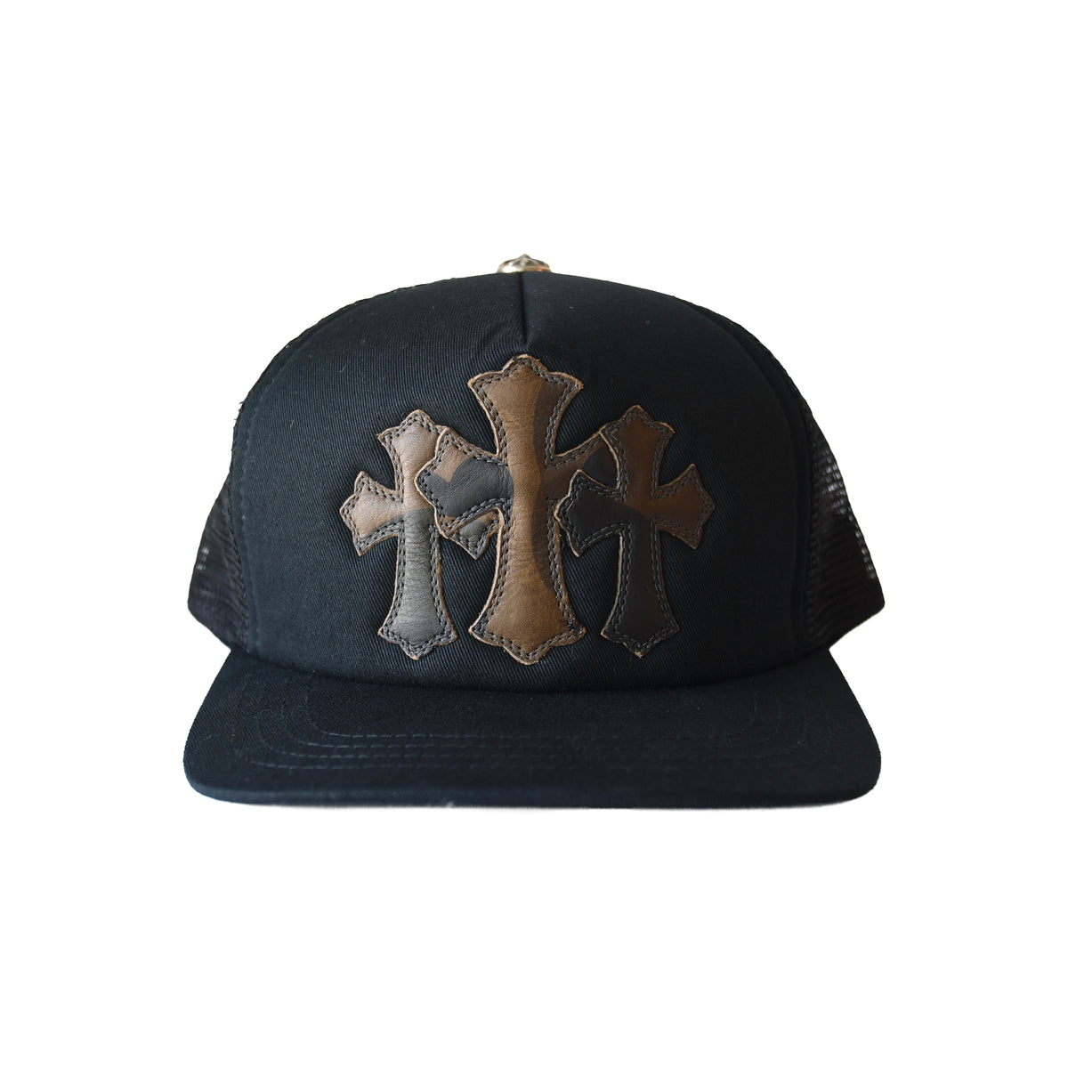 Chrome Hearts Camouflage Cemetery Cross Patch Trucker Hat Black-NOBLEMARS