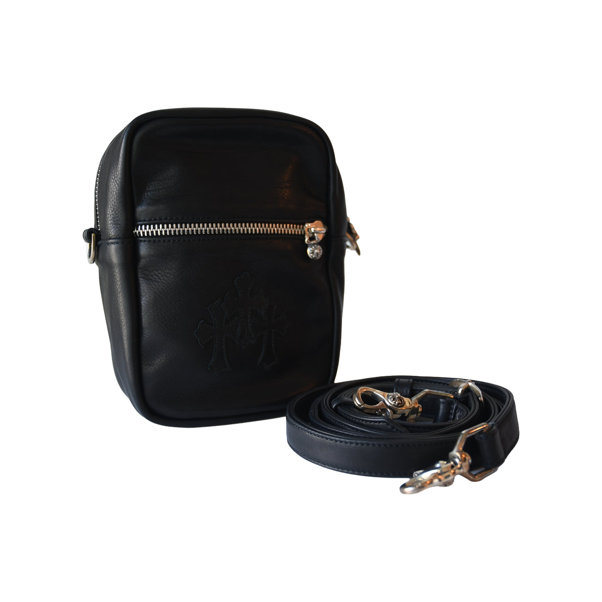 Chrome Hearts Taka Mini Three Cemetery Cross Patch Shoulder Bag Black-NOBLEMARS