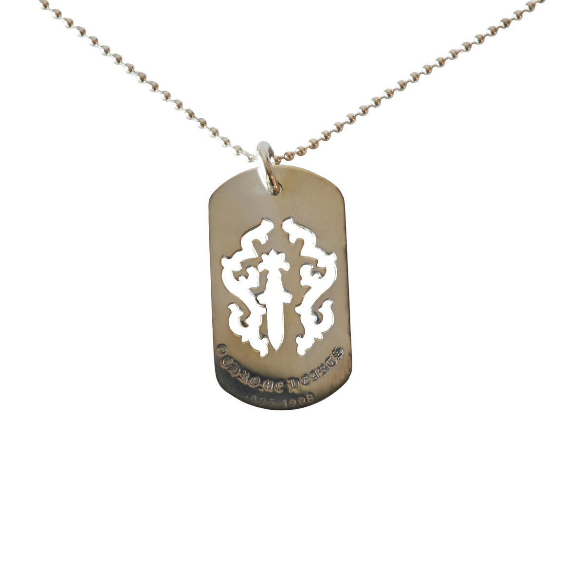 Chrome Hearts Vine Dagger Cut Out Dog Tag Pendant With Ball Chain Necklace-NOBLEMARS