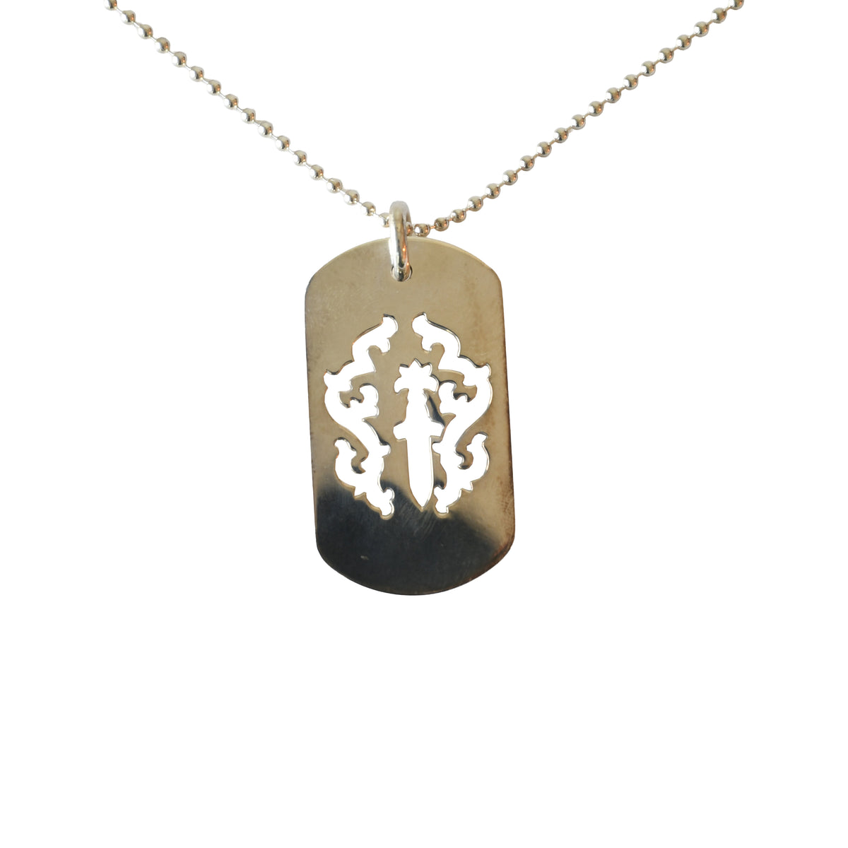 Chrome Hearts Vine Dagger Cut Out Dog Tag Pendant With Ball Chain Necklace-NOBLEMARS