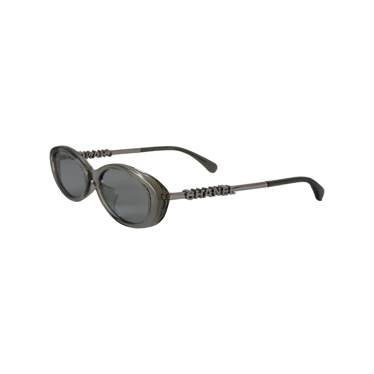 Chanel Oval Acetate Metal Sunglasses Light Grey-NOBLEMARS