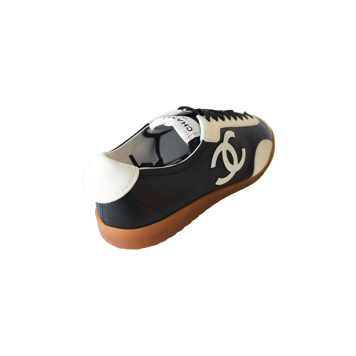 Chanel Calfskin Embossed Suede Sneaker Black White-NOBLEMARS