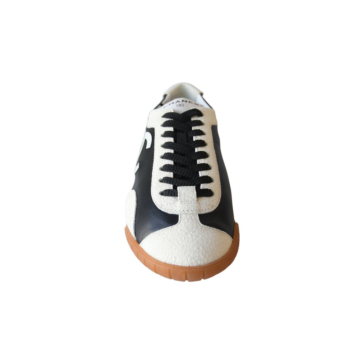 Chanel Calfskin Embossed Suede Sneaker Black White-NOBLEMARS