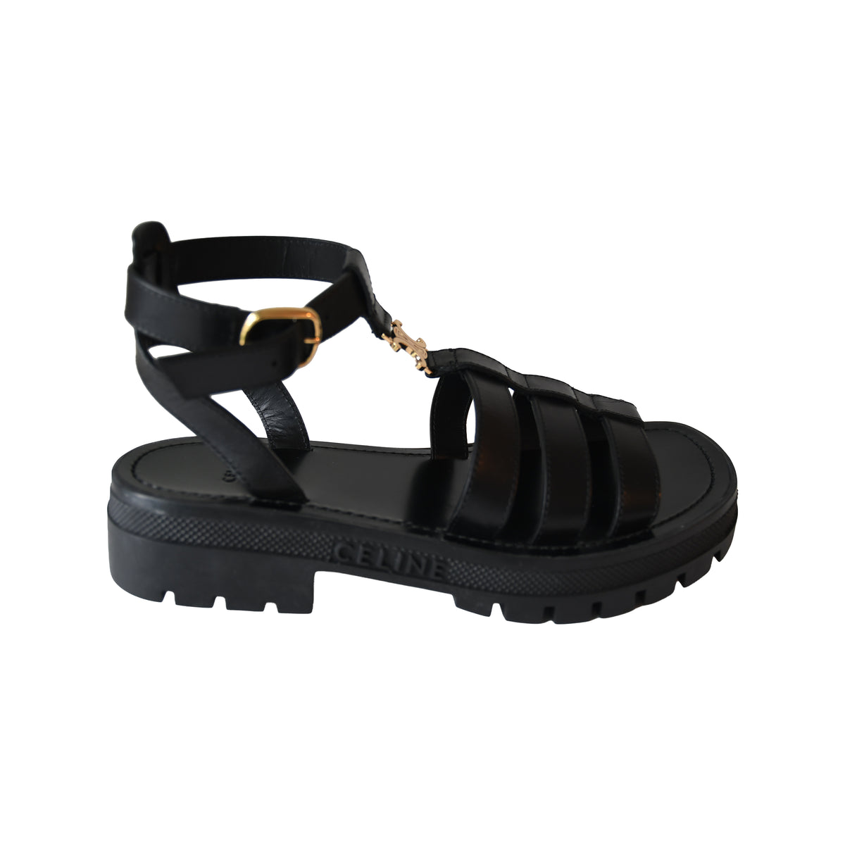 Celine Clea Triomphe Gladiator Chunky Sandal Black