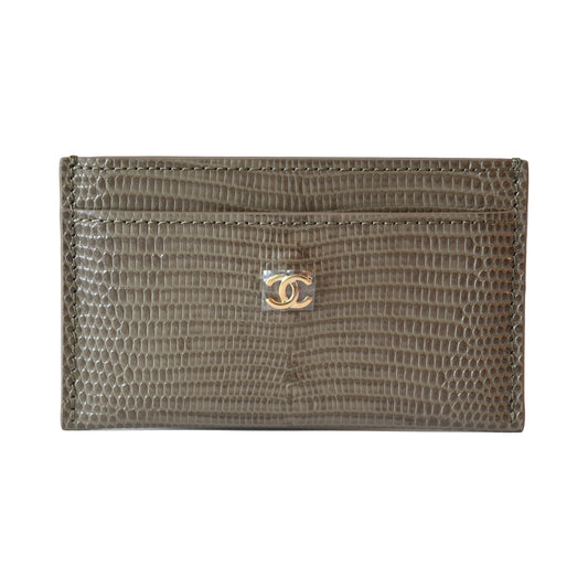 Chanel Classic Lizard Embossed Calfskin Dark Khaki Gold