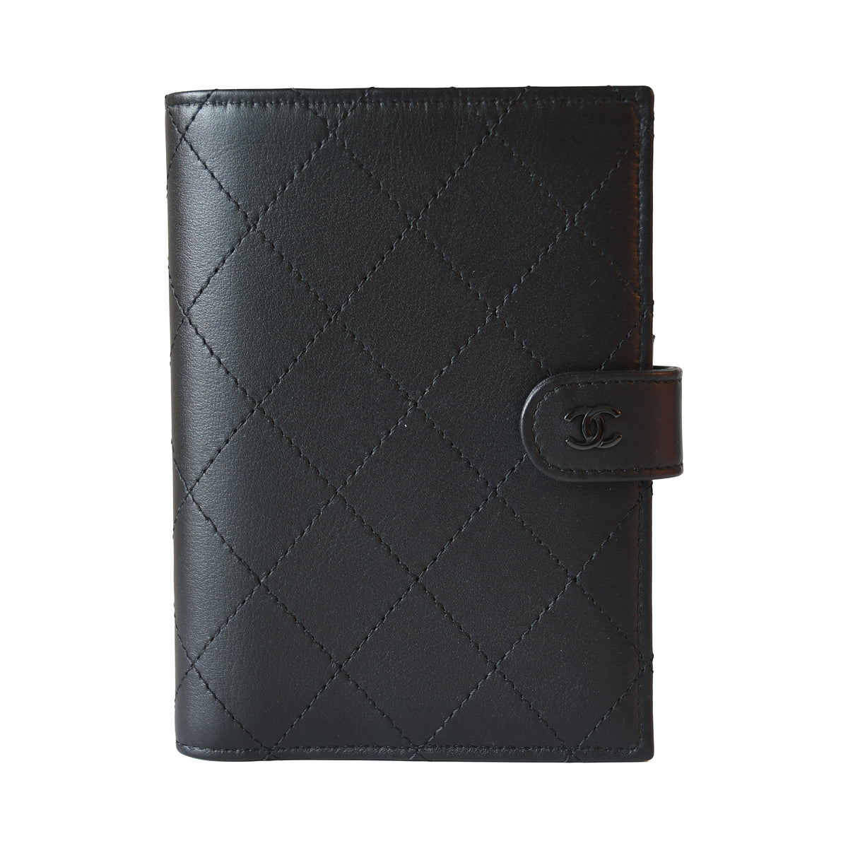 Chanel So Black Calfskin Quilted Passport Holder Wallet Black Hardware Black
