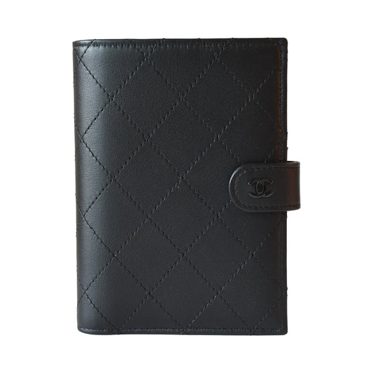 Chanel So Black Calfskin Quilted Passport Holder Wallet Black Hardware Black