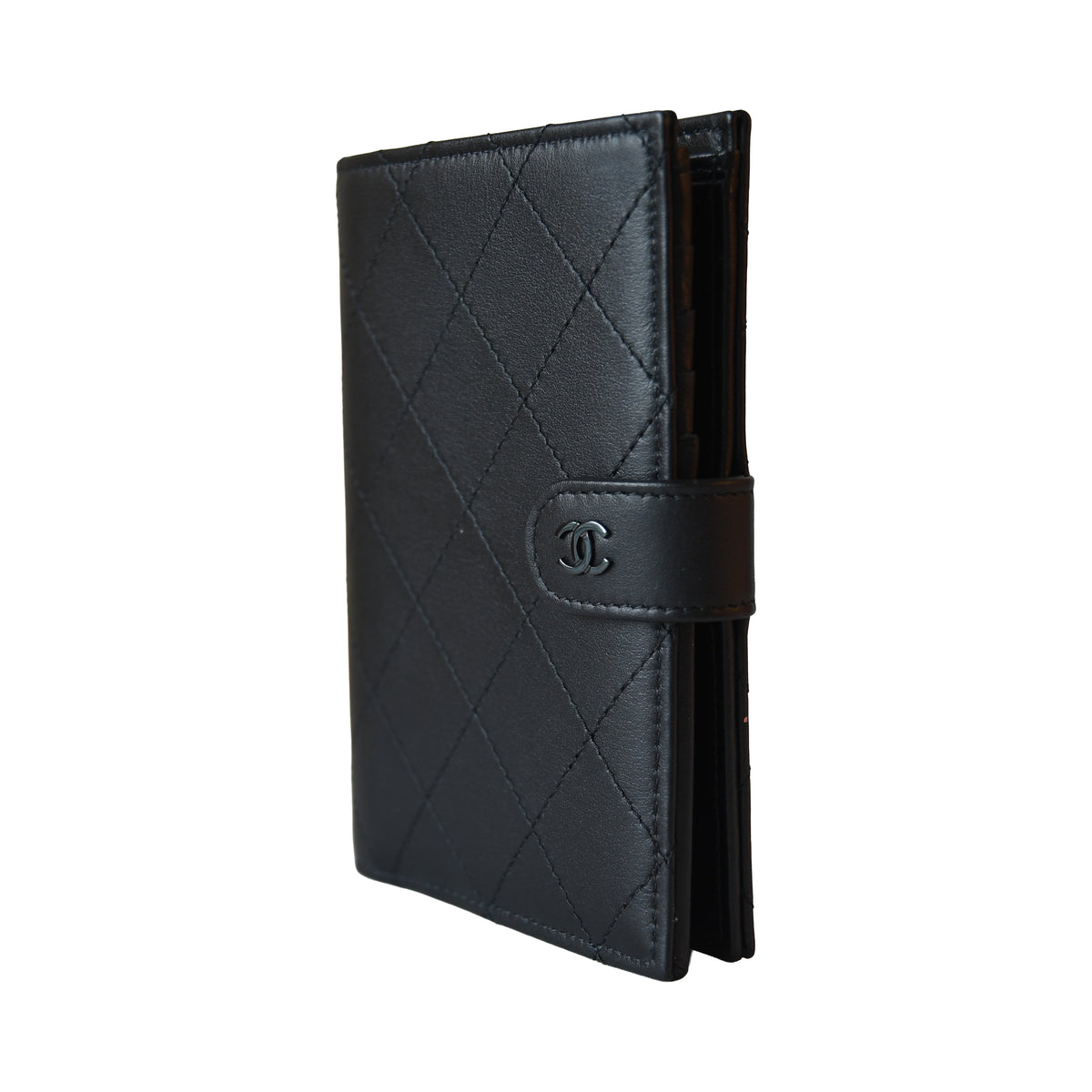 Chanel So Black Calfskin Quilted Passport Holder Wallet Black Hardware Black