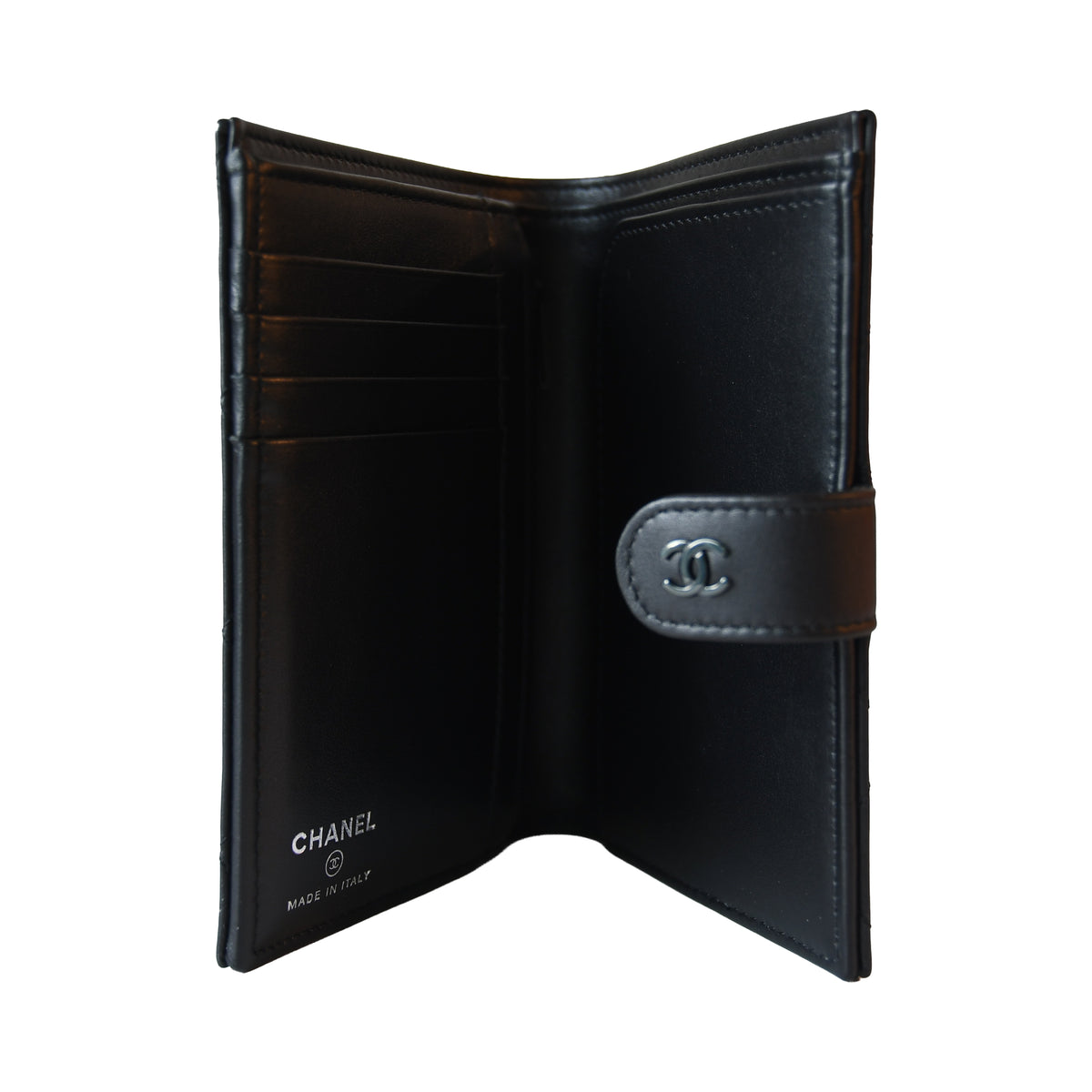 Chanel So Black Calfskin Quilted Passport Holder Wallet Black Hardware Black