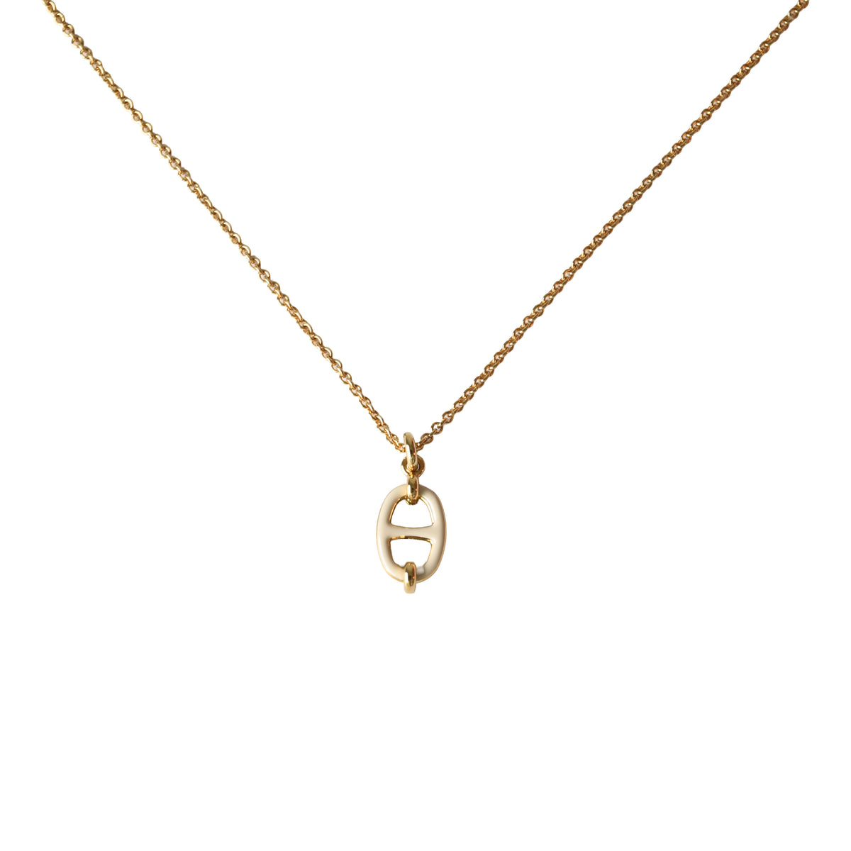 Hermes Mini Maillon Pendant Necklace Gold Hardware White