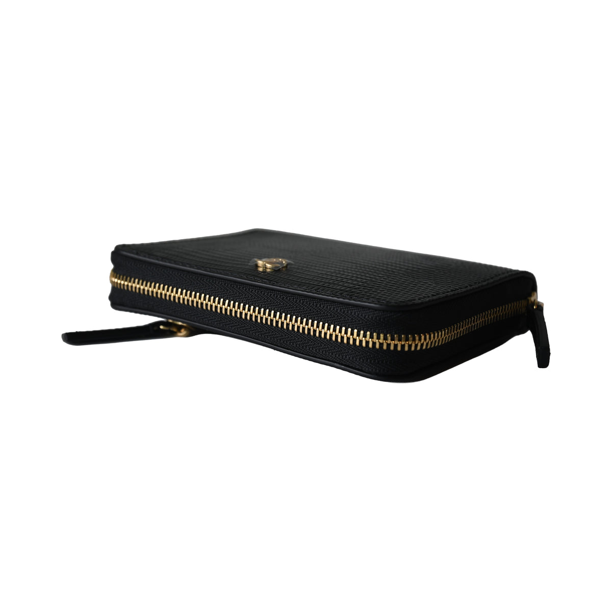 Chanel Lizard Embossed Compact Wallet Gold Hardware Black