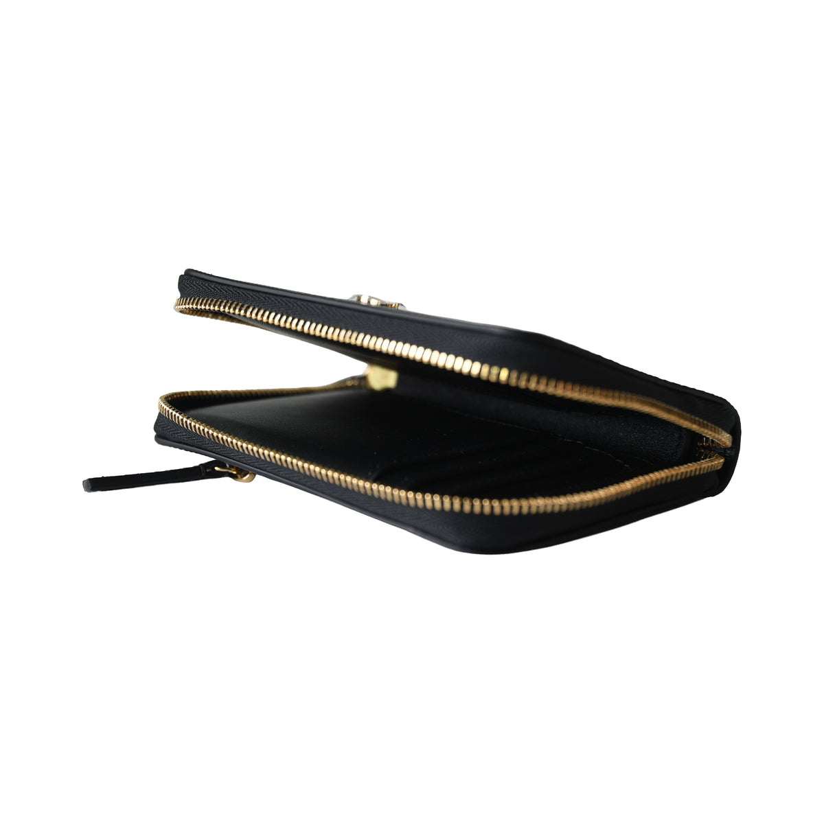 Chanel Lizard Embossed Compact Wallet Gold Hardware Black