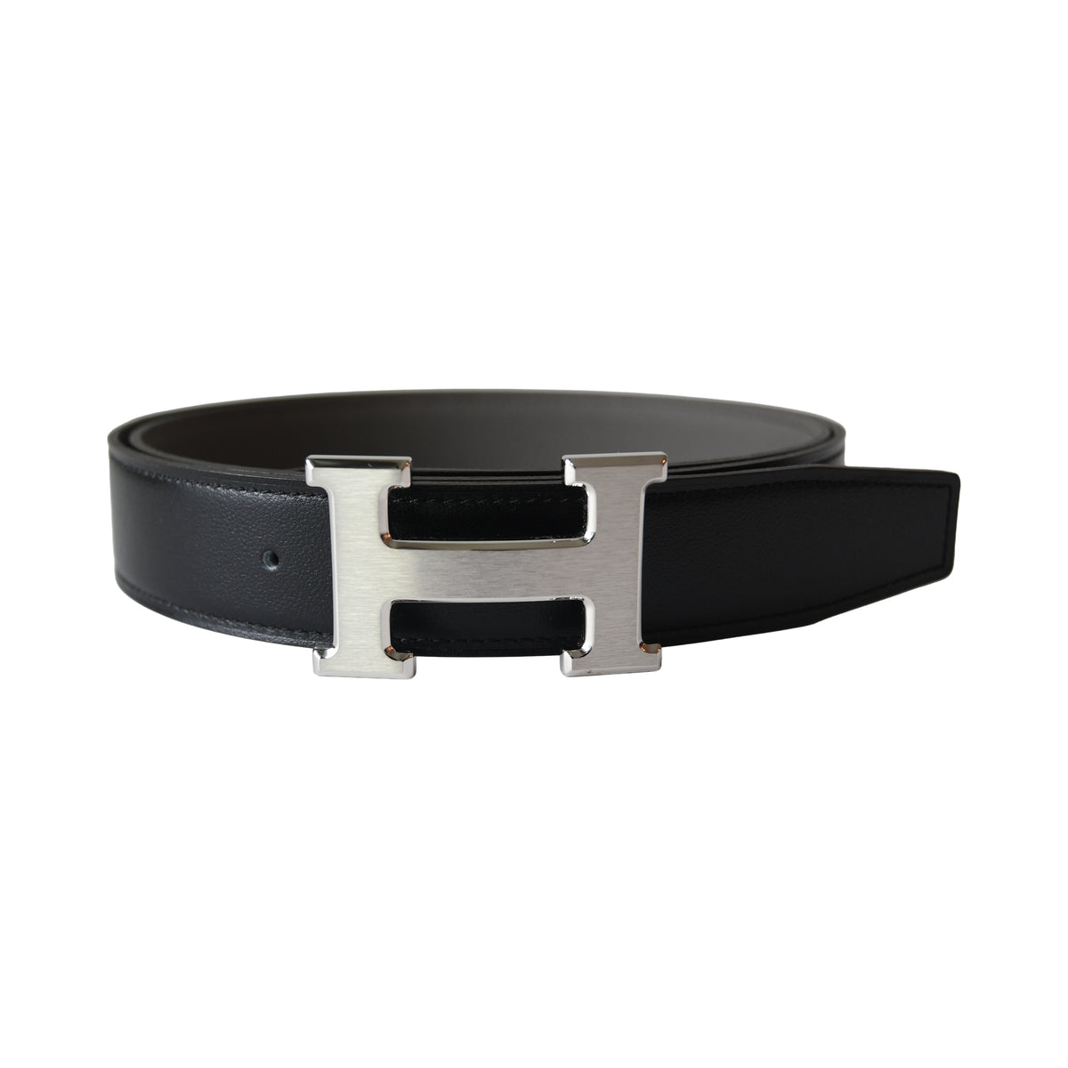 Hermes 32 mm H Reversible Belt Strap Noir Etain