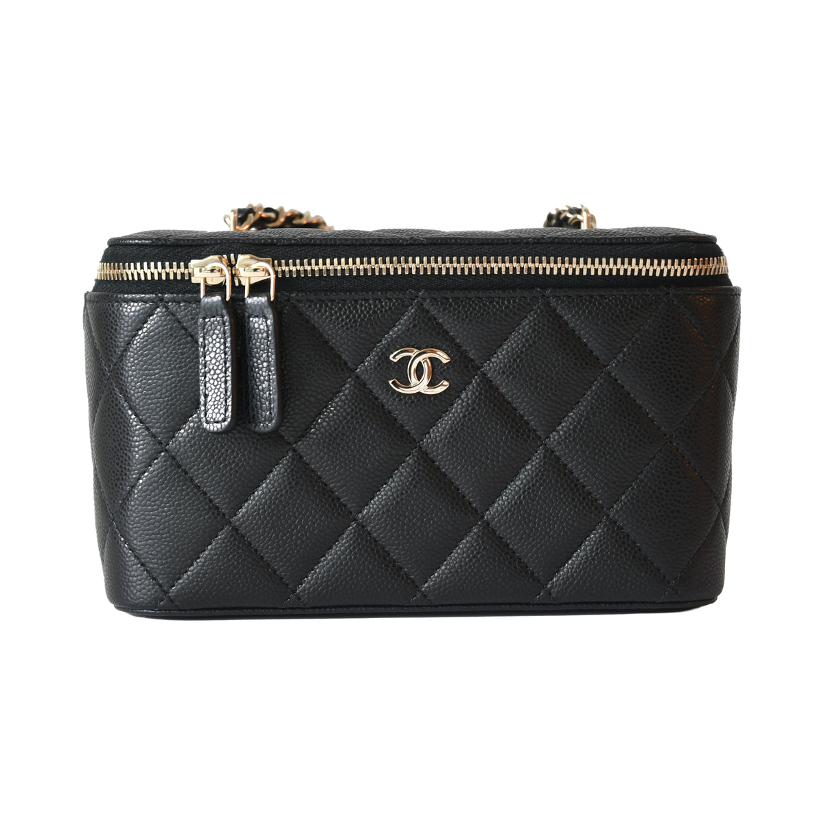 Chanel Caviar Horizontal Vanity Case With Chain Black