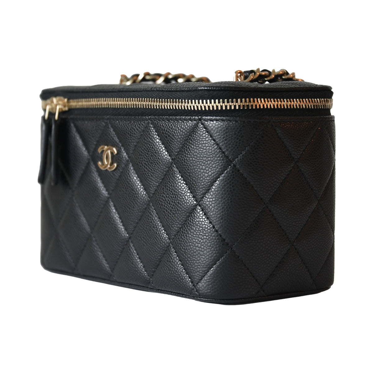 Chanel Caviar Horizontal Vanity Case With Chain Black