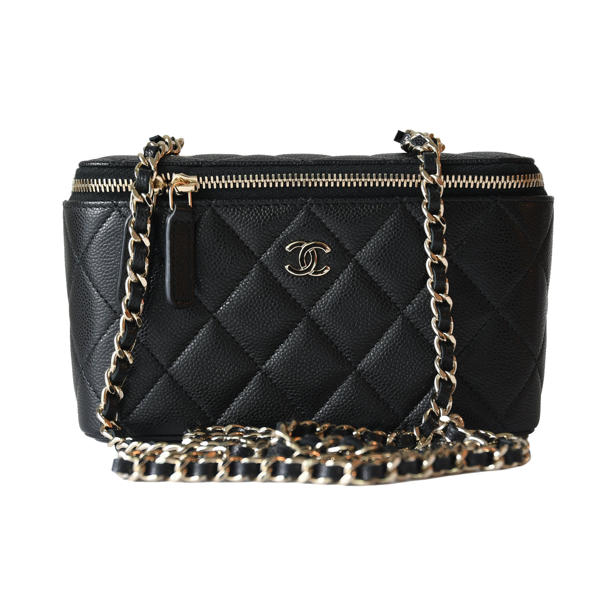 Chanel Caviar Horizontal Vanity Case With Chain Black