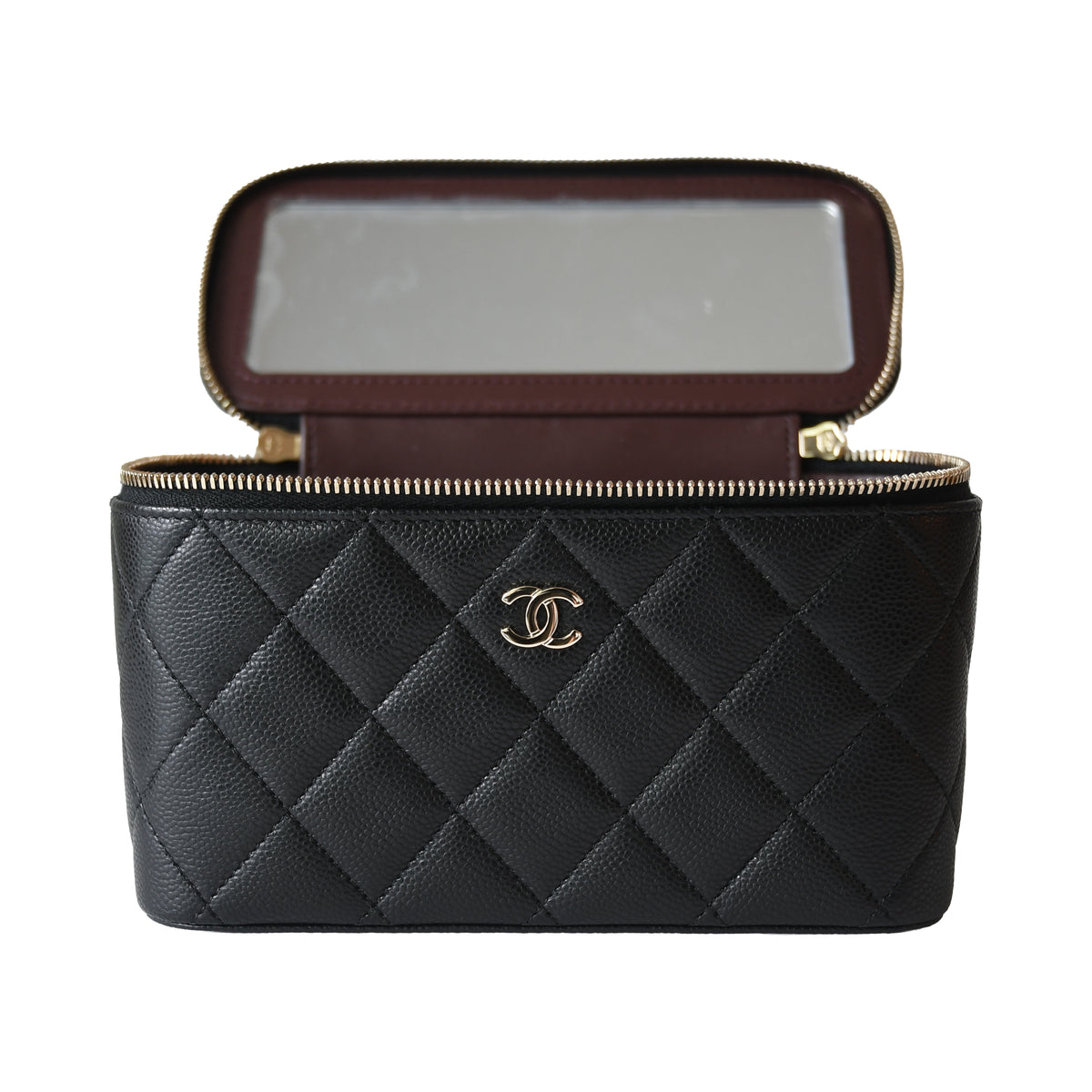 Chanel Caviar Horizontal Vanity Case With Chain Black