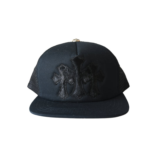 Chrome Hearts Calf Hair Triple Cross Patch Trucker Hat Black-NOBLEMARS